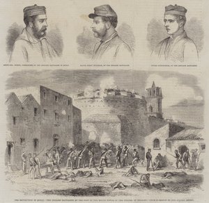 The Revolution in Sicily, the English Battalion at the Foot of the Round Tower of the Citadel of Melazzo (engraving) by English School