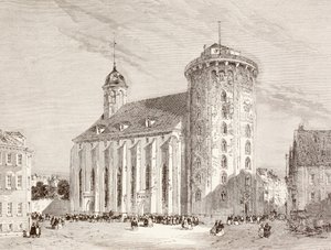 On dokuzuncu yüzyılda Kopenhag, Danimarka'daki Rundetarn veya Yuvarlak Kule (litho) by English School