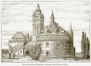 Shakespeare Anıt Tiyatrosu, Stratford-on-Avon (gravür) by English School