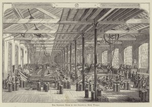 Shadwell Halat Çalışmalarındaki İplik Odası (gravür) by English School