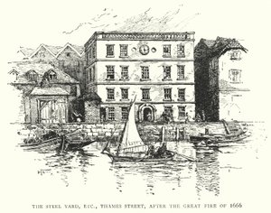 Steel Yard, vb, Thames Caddesi, 1666 Büyük Yangınından sonra (gravür) by English School