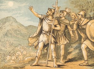 Güneş ve Ay Duruyor (renkli gravür) by English School