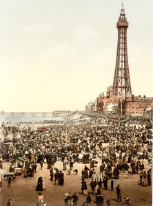 Kule ve plaj, Blackpool (el boyaması fotoğraf) by English School