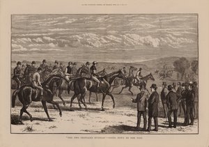 "The Two Thousand Guineas," Going down to the Post (gravür) by English School
