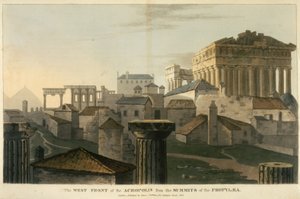 Propylea'nın zirvelerinden Akropolis'in Batı Cephesi, JC Hobhouse'un '1809-1810 yıllarında Arnavutluk'tan ve diğer vilayetlerden... Konstantinopolis'e bir yolculuk'tan illüstrasyon by English School