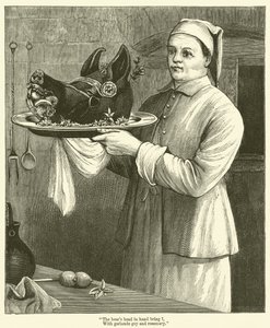 "Domuzun kafası elinde getir I, Garlands gay ve biberiye ile" (gravür) by English School