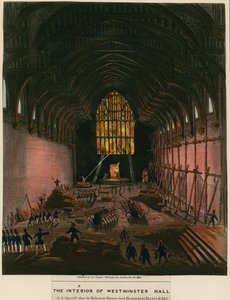Parlamento Binaları yangınla yok edildiğinde göründüğü gibi Westminster Hall