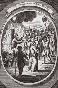 John Denley'in şehitliği, 'Foxes Martyrs' c.1703'ten bir örnek (lito) by English School