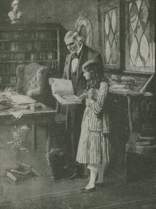 Filozof ve kitaplar arasındaki küçük kız by English School