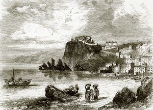 Kaya ve kasaba Scylla, Sicilya kıyıları by English School