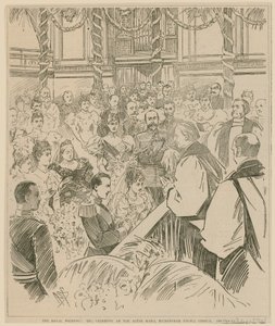 Kraliyet düğünü, sunak raylarındaki tören, Buckingham Sarayı Şapeli, 23 Temmuz 1896 by English School