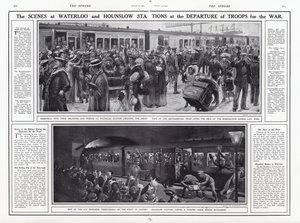 Waterloo ve Hounslow İstasyonlarındaki askerlerin savaş için yola çıkışındaki sahneler, I. Dünya Savaşı, Ağustos 1914