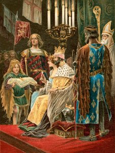 Edward II tarafından yapılan ikinci adak (renkli litografi) by English School