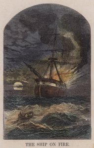 Yanan gemi (renkli gravür) by English School