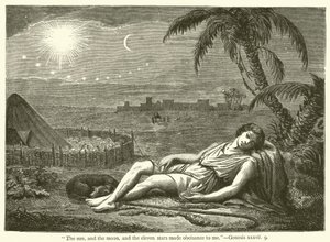 "Güneş, ay ve on bir yıldız bana secde ettiler", Genesis, xxxvii, 9 (gravür) by English School
