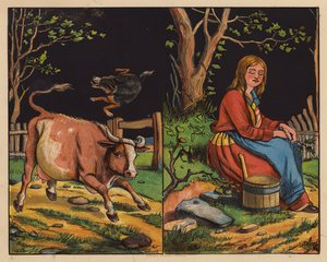 This Is The Cow; This Is The Maiden Forlorn (renkli taş baskı) by English School