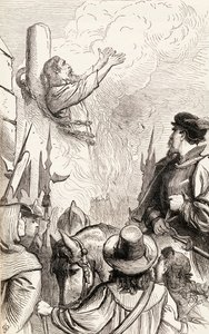 Thomas Hawkes, Marian Zulümleri sırasında kazıkta yakıldı, 1865 dolayları (ahşap gravür) by English School