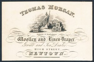 Thomas Morgan, yünlü ve keten kumaştan, bakkal ve çay satıcısı, ticari kart by English School