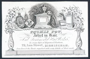 Thomas Tow, saç sanatçısı, ticaret kartı by English School