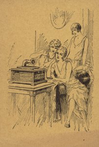Plak çalar dinleyen üç genç kadın (gravür) by English School