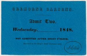 Cremorne Bahçeleri için Bilet, Londra, 1848 by English School