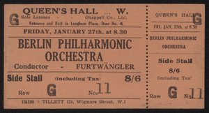 Berlin Filarmoni Orkestrası, Queens Hall, Londra konserine bilet 27 Ocak 1928 Cuma by English School