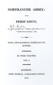 Northanger Manastırı ve İkna kitabının başlık sayfası, Jane Austen, ilk baskı, 1818 by English School