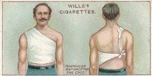 Göğüs için Üçgen Bandaj, no. Willss Cigarettes kartlarının İlk Yardım serisinden 37, 1913 by English School