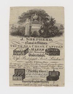 Trunk Maker, J Shepherd, ticaret kartı by English School