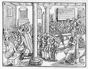 Tudor dilbilgisi okulu (tahta baskı) by English School