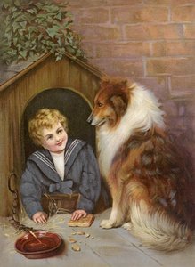 Turned Out - Collie köpeği gibi davranan çocuk (renkli taş baskı) by English School