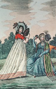 Bir Bahçede İki Şık Hanım, 1800 dolayları (renkli gravür) by English School