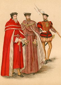 Cübbeleriyle iki akran ve bir Halberdier (renkli taş baskı) by English School