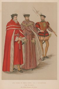 Cübbelerinde iki akran ve Elizabeth döneminde bir Halberdier by English School