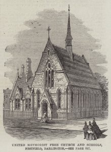 Birleşik Metodist Özgür Kilise ve Okullar, Nestfield, Darlington (gravür) by English School