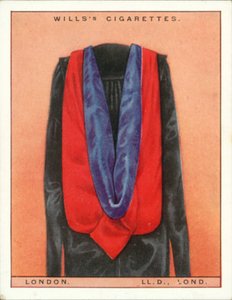 Üniversite Cübbeleri ve Önlükleri: Londra Üniversitesi, Hukuk Doktoru, LLd, Lond (renkli taş baskı) by English School