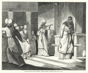 Uzziah, Sunak üzerinde Tütsü yaktıktan sonra Cüzzam ile vurdu (gravür) by English School