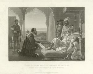 Vasco da Gama ve Calicut Zamorin, 1498 by English School