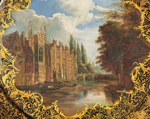 Johns College, Cambridge, Third Court ve köprüsünden (kağıt mache) bir sahne ile süslenmiş Viktorya dönemi tabağı by English School