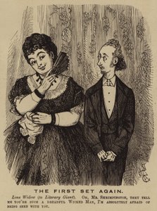 Viktorya dönemi dul bir yazarla flört ediyor (gravür) by English School