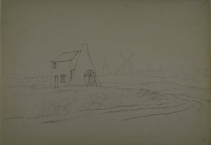 Nine Elms yakınında görünüm, Vauxhall, c.1810 (kağıt üzerine kurşun kalem) by English School