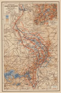 1. Dünya Savaşı: Batı Cephesi, Ypres ve Messines (renkli taş baskı) by English School