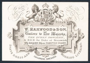 W Harwood & Son, terziler, ticari kart by English School