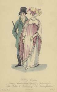 Bayanlar ve Baylar için Yürüyüş Elbisesi (renkli gravür) by English School