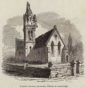 Walton Kilisesi, Stafford, Yıldırım tarafından vuruldu (gravür) by English School