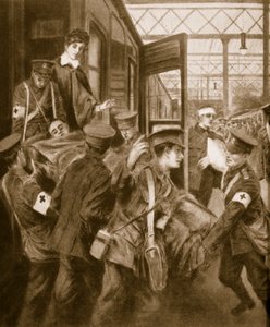 Bir Londra tren terminaline gelen savaş yaralıları, 1914-19 by English School