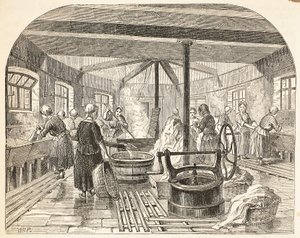 Brixton Hapishanesindeki çamaşırhane, Londra Suçlu Hapishanelerinden illüstrasyon ve Henry Mayhew ve John Binny tarafından Hapishane Hayatından Sahneler, pub. 1862 by English School