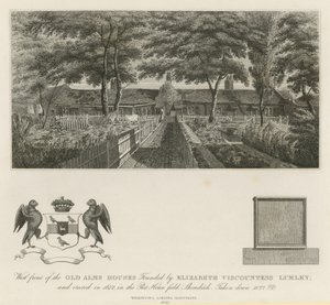 Elizabeth Vikontes Lumley tarafından kurulan eski sadaka evlerinin batı cephesi (gravür) by English School