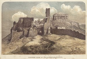 Akropolis'in Batı Görünümü, Atina (renkli gravür) by English School