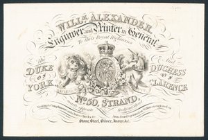 William Alexander, oymacı ve matbaacı, genel olarak asilzadelerine göre, ticari kart by English School